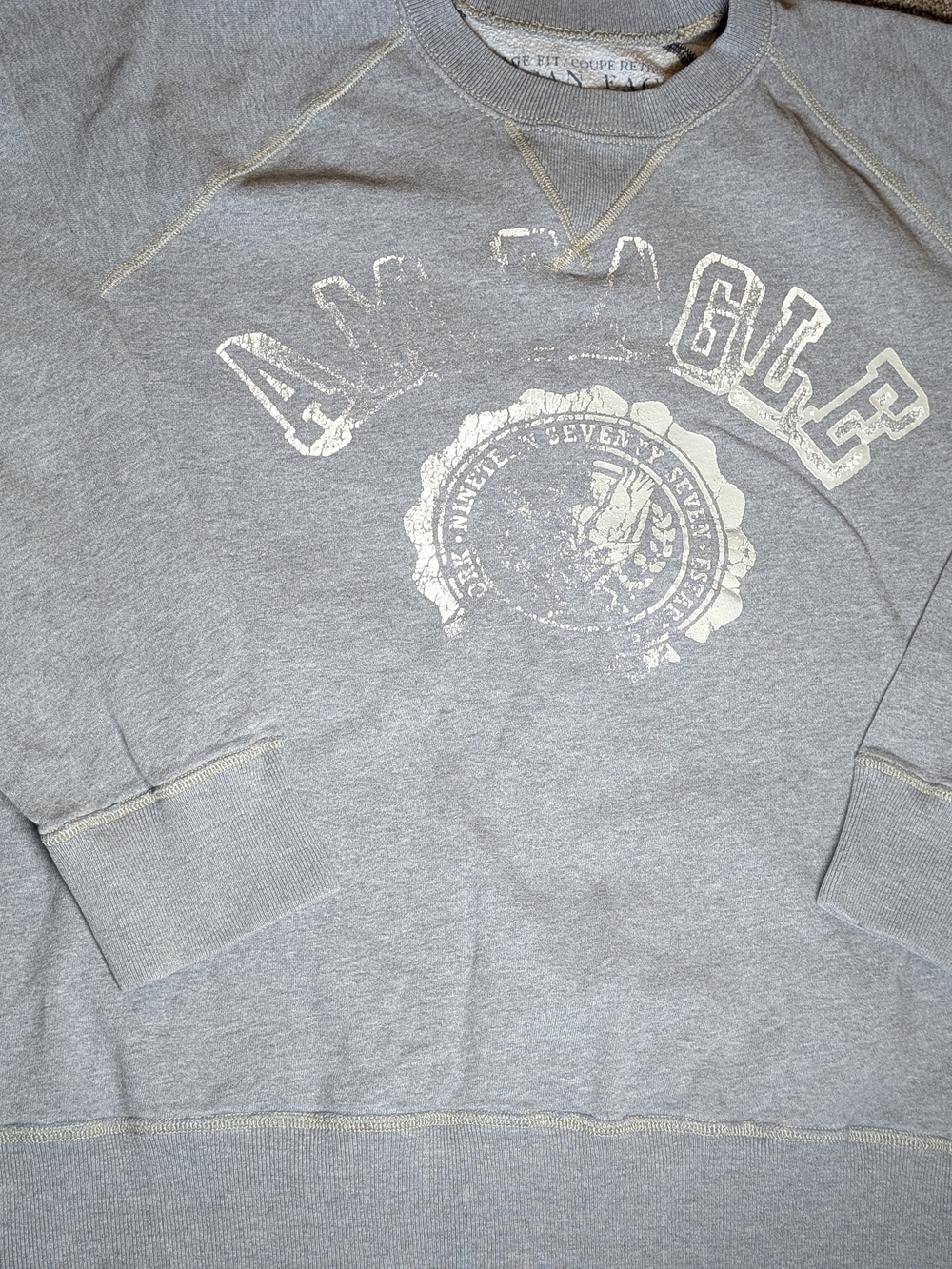 American Eagle Sweatshirt Mens XL Gray Distressed Graphic Crewneck
